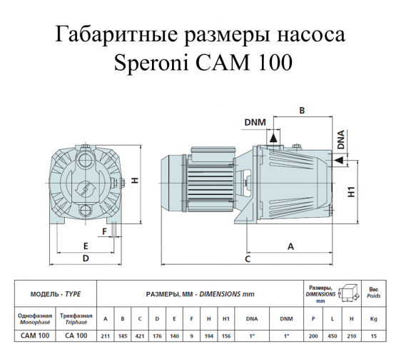 Насос поверхностный Speroni CAM 100 HL(101161330) - фото 2