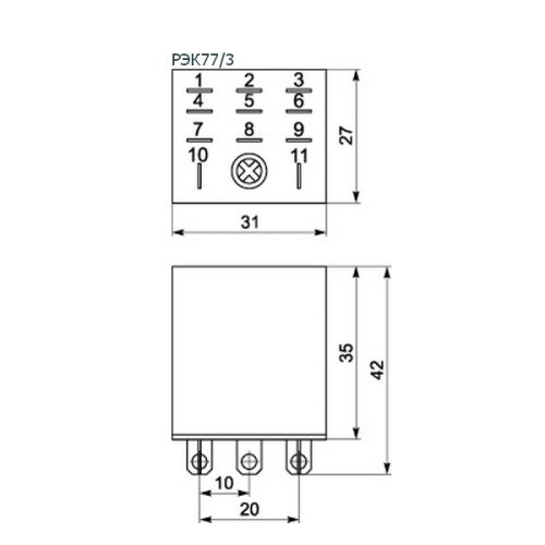 Реле промежуточное ИЭК РЭК77/3 10А DC-12В IP40 (RRP10-3-10-012D) - фото 2