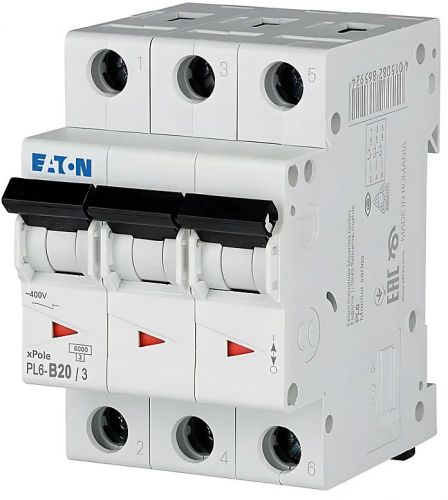 Автоматический выключатель Eaton (Moeller) PL6-B20/3 (286590) - фото 1