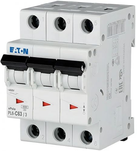 Автоматический выключатель Eaton (Moeller) PL6-C63/3 (286607) - фото 1