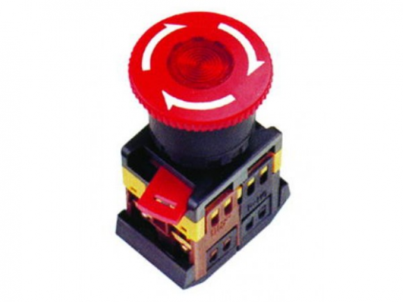 Кнопка ИЭК ANE22 с фиксацией красный D22мм неон 240В 1з+1р (BBG40-ANE-K04) - фото 1