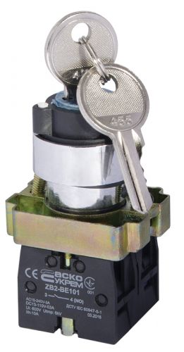 Кнопка поворотная с ключом АсКо XB2-BG03 1р+1з (A0140010008) - фото 1
