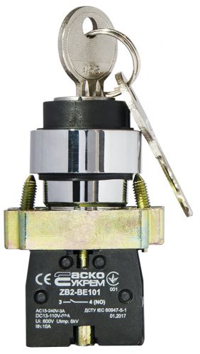 Кнопка поворотная с ключом АсКо XB2-BG21 1р (A0140010009) - фото 1