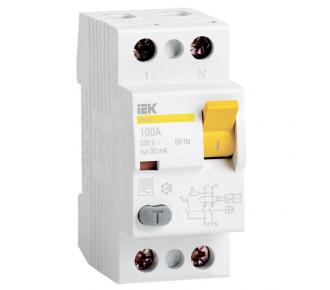 Диференціальний вимикач ІЕК ВД1-63 2Р 100 / 0,03А 3кА