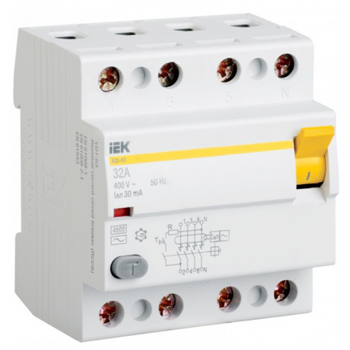 Диференціальний вимикач ІЕК ВД1-63 4Р 50 / 0,10А 3кА - фото 1
