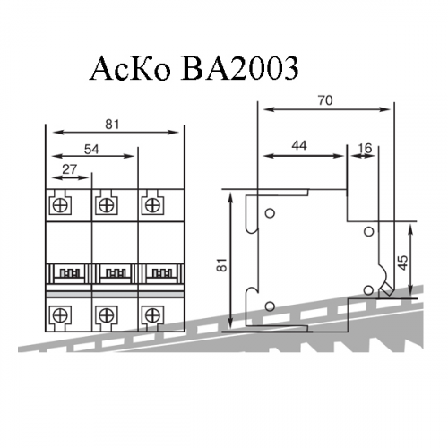 Автоматический выключатель Аско УкрЕМ ВА-2003 1p 63А (A0010030007) - фото 2