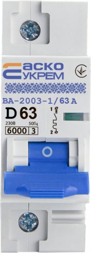 Автоматический выключатель Аско УкрЕМ ВА-2003 1p 63А (A0010030007) - фото 1