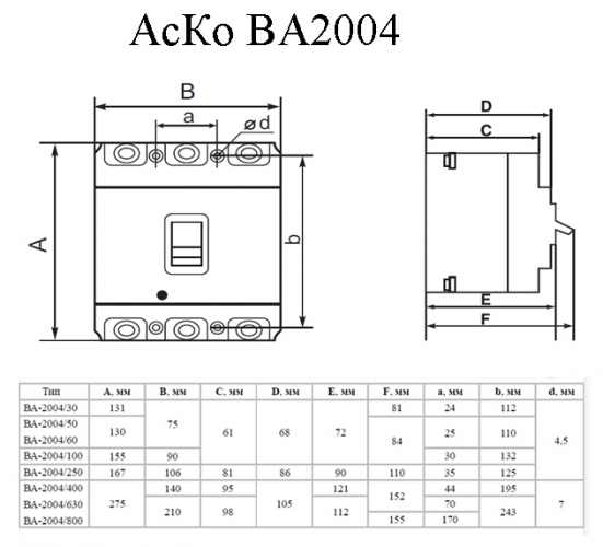 Автоматический выключатель Аско УкрЕМ ВА-2004/400 3p 300А - фото 2