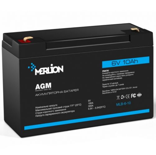Аккумуляторная батарея MERLION AGM GP610F2 6 V 10Ah (6003) - фото 1