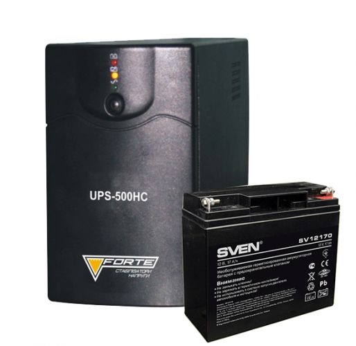 ИБП FORTE UPS-500HC + Аккумуляторная батарея SVEN SV 12170 - фото 1