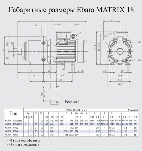 Насос поверхностный Ebara MATRIX 18-3T/2.2 - фото 2