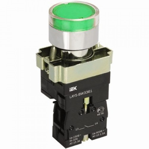 Кнопка ИЭК LAY5-BW3361 с подсветкой зеленый 1з (BBT50-BW-K06) - фото 1