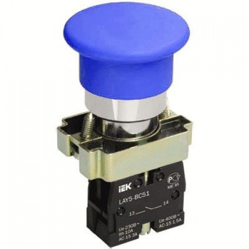 Кнопка ИЭК LAY5-BC61 &quot;Грибок&quot;, без подсветки синий, 1з (BBG70-BC-K07) - фото 1