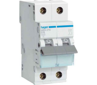 Автоматический выключатель Hager 16А, 2п, С, 6 kA, 2м (MC216A)