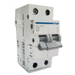 Автоматический выключатель Hager 63А, 2п, С, 6 kA, 2м (MC263A) - фото 1