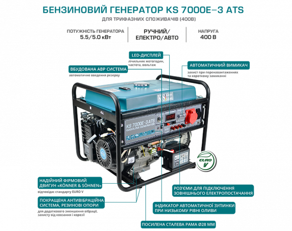 Генератор бензиновый Konner&amp;Sohnen KS 7000E-3 ATS - фото 6