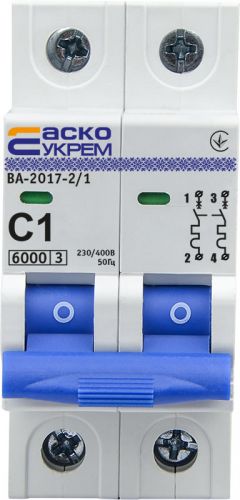 Автоматический выключатель Аско УкрЕМ ВА-2017/C 2р 1А (A0010170033) - фото 1