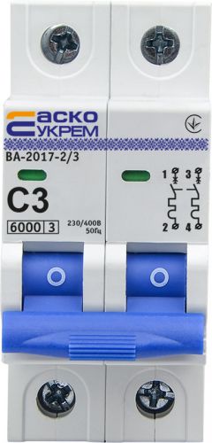 Автоматический выключатель Аско УкрЕМ ВА-2017/C 2р 3А (A0010170035) - фото 1