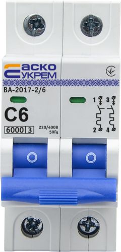 Автоматический выключатель Аско УкрЕМ ВА-2017/C 2р 6А (A0010170010) - фото 1
