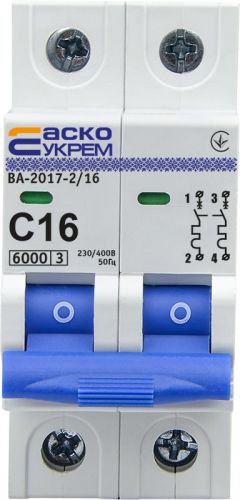 Автоматический выключатель Аско УкрЕМ ВА-2017/C 2р 16А (A0010170012) - фото 1