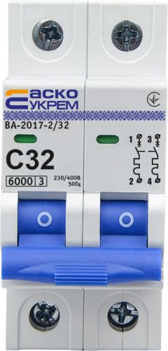 Автоматический выключатель Аско УкрЕМ ВА-2017/C 2р 32А (A0010170015) - фото 1