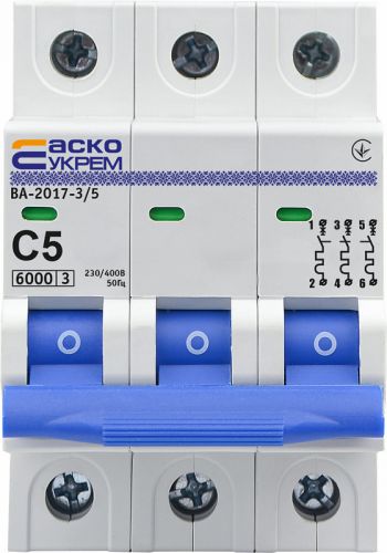 Автоматический выключатель Аско УкрЕМ ВА-2017/C 3р 5А (A0010170042) - фото 1