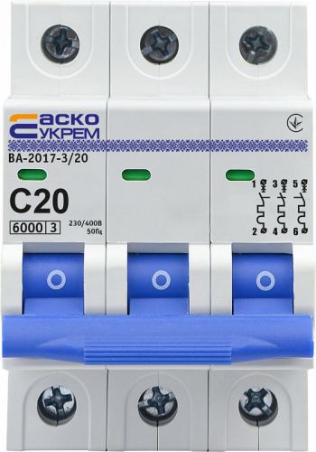 Автоматический выключатель Аско УкрЕМ ВА-2017/C 3р 20А (A0010170022) - фото 1