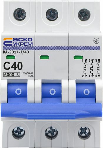 Автоматический выключатель Аско УкрЕМ ВА-2017/C 3р 40А (A0010170025) - фото 1