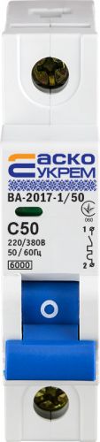 Автоматичний вимикач Аско УкрЕМ ВА-2017 / D 1р 50А - фото 1