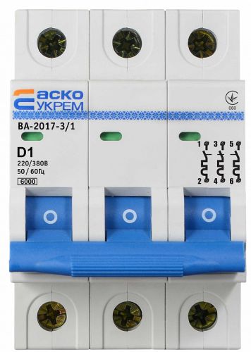 Автоматический выключатель Аско УкрЕМ ВА-2017/D 3р 1А (A0010170094) - фото 1
