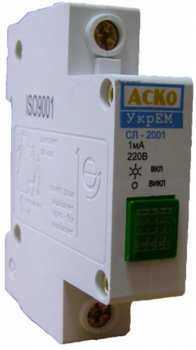 Сигнальная лампа АсКо СЛ-2001 зеленая 220В (DIN) (A0140030029) - фото 1