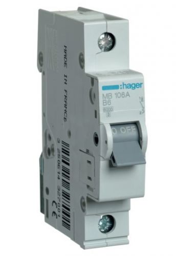 Автоматичний вимикач Hager 1P 6kA B-6A 1M (MB106A) - фото 1