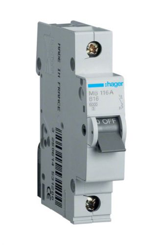 Автоматический выключатель Hager 1P 6kA B-16A 1M (MB116A) - фото 1