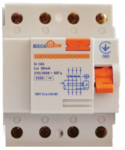 Выключатель дифференциального тока Аско ПЗВ ECOНОМЕ 4p 16A/30мА (ECO020020001) - фото 1
