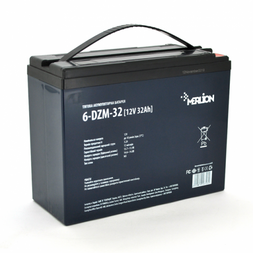 Аккумуляторная батарея тяговая MERLION 6-DZM-32, 12V 32Ah M5 (болт) (16726) - фото 1