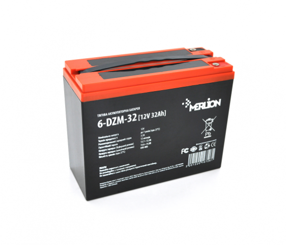 Аккумуляторная батарея тяговая MERLION 6-DZM-32, 12V 32Ah M5 (болт) (16726) - фото 1