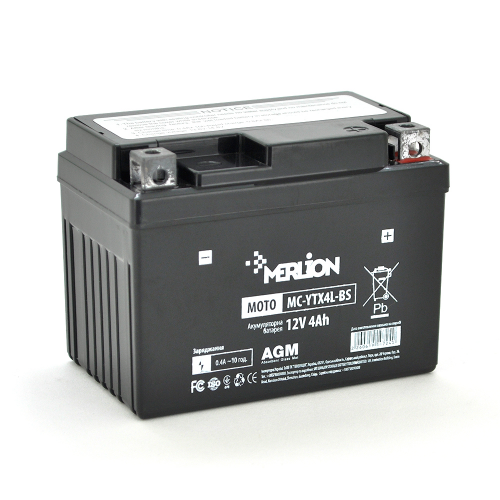 Аккумуляторная батарея MERLION MC-YTX4L-BS, Black Case, 12V 4.0 Ah (10724) - фото 1