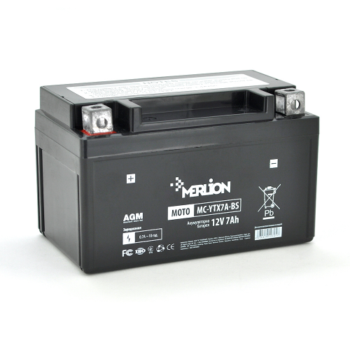 Аккумуляторная батарея MERLION MC-YTX7A-BS, Black Case, 12V 7.0 Ah (10725) - фото 1