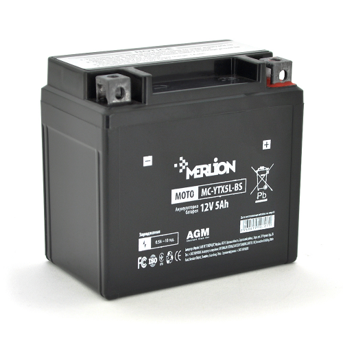Аккумуляторная батарея MERLION MC-YTX5L-BS, Black Case, 12V 5.0 Ah (10727) - фото 1