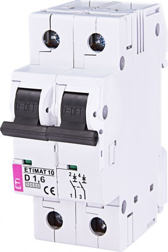 Автоматичний вимикач ETI ETIMAT 10 2p D 1,6А (2153707) - фото 1