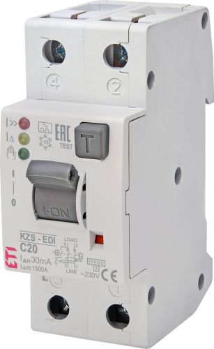Дифференциальный автоматический выключатель ETI EDI KZS-2M 2p C 20/0,03 (2172417) - фото 1