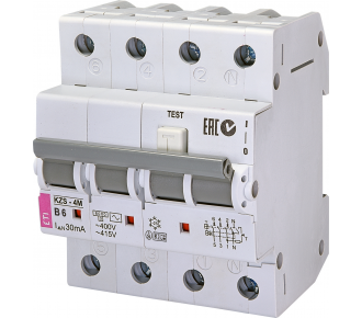 Диференціальний автоматичний вимикач ETI KZS-4M 3p NB 6 / 0,03 AC (2174001)