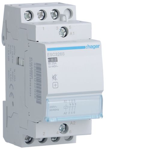 Контактор безшумний Hager ESC326S 25A, 3НЗ, 230В - фото 1