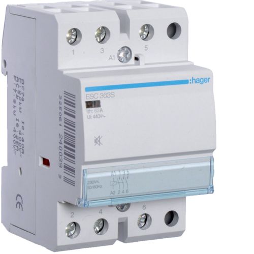Контактор бесшумный Hager ESC363S 63A, 3НЗ, 230В - фото 1