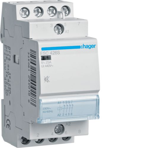 Контактор безшумний Hager ESC426S 25A, 4НЗ, 230В - фото 1