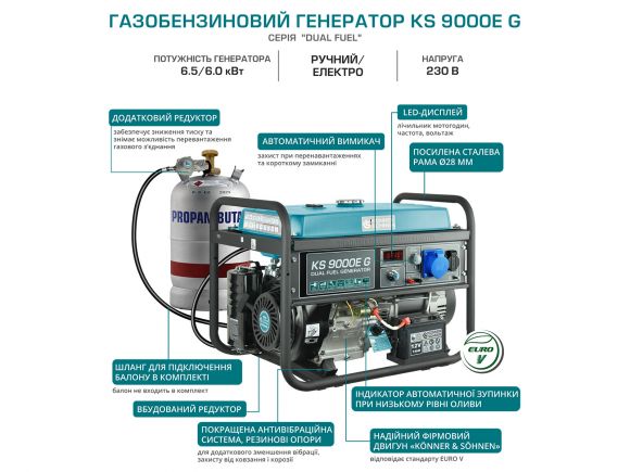 Генератор бензиново-газовий Konner&amp;Sohnen KS 9000E G - фото 9
