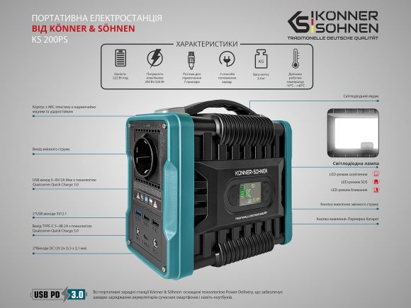 Портативная (переносная) электростанция Konner&amp;Sohnen KS 200PS - фото 12