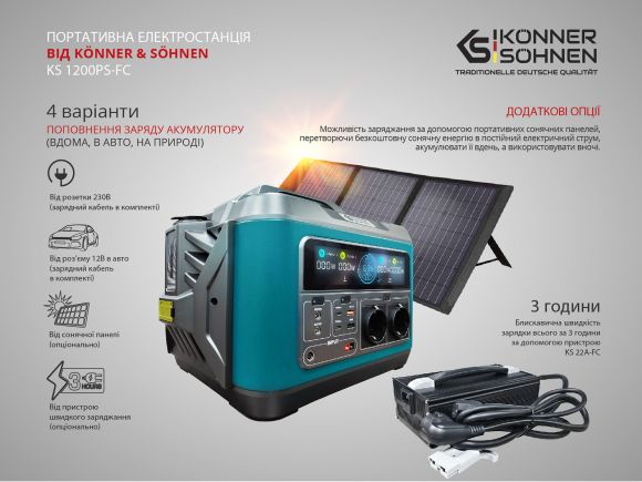 Портативная (переносная) электростанция Konner&amp;Sohnen KS 1200PS-FC - фото 9