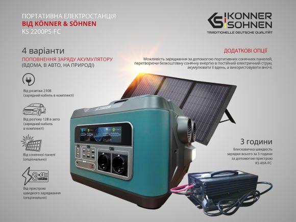 Портативна (переносна) електростанція Konner&amp;Sohnen KS 2200PS-FC - фото 11