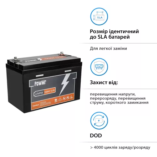 Батарея PowMr 100Ah 12.8V Lifepo4 - фото 2